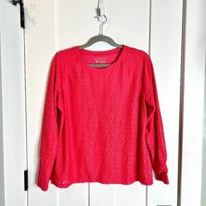 Coolibar Pink Round Neck Long Sleeve Eyelet Swim Top UPF UV Protection Sz L